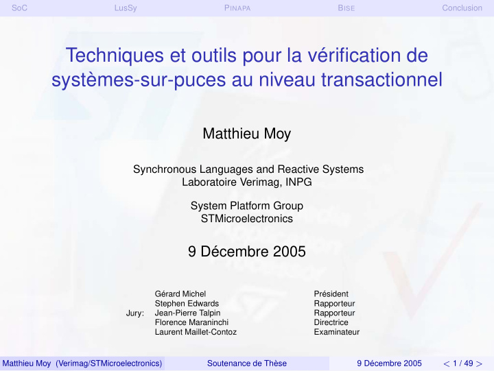 techniques et outils pour la v rification de syst mes sur