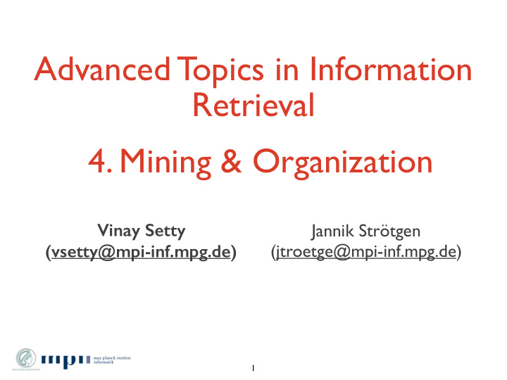 advanced topics in information retrieval 4 mining