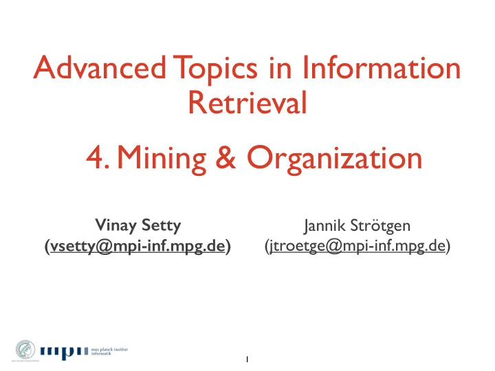 advanced topics in information retrieval 4 mining