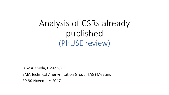 analysis of csrs already published