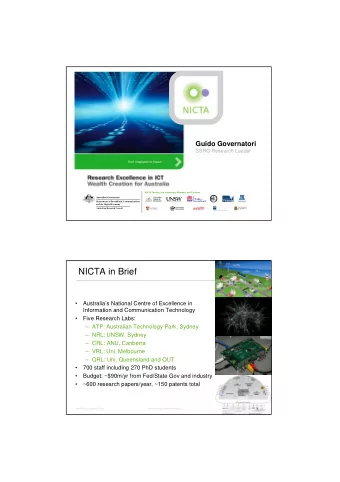 NICTA in Brief    Australias National Centre of Excellence in  Information and Communication