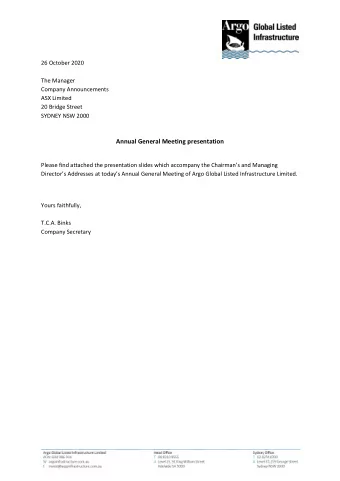 Annual General Meeting presentation  Please find attached the presentation slides which accompany