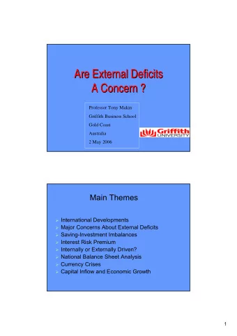 Are External Deficits  Are External Deficits  A Concern ?  A Concern ?  Professor Tony Makin