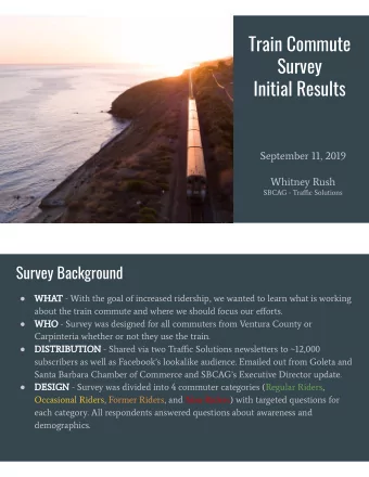 Train Commute  Survey  Initial Results  September 11, 2019  Whitney Rush  SBCAG - Traffic Solutions