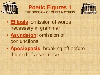 Poetic Figures 1  THE OMISSION OF CERTAIN WORDS  Ellipsis : omission of words  necessary in