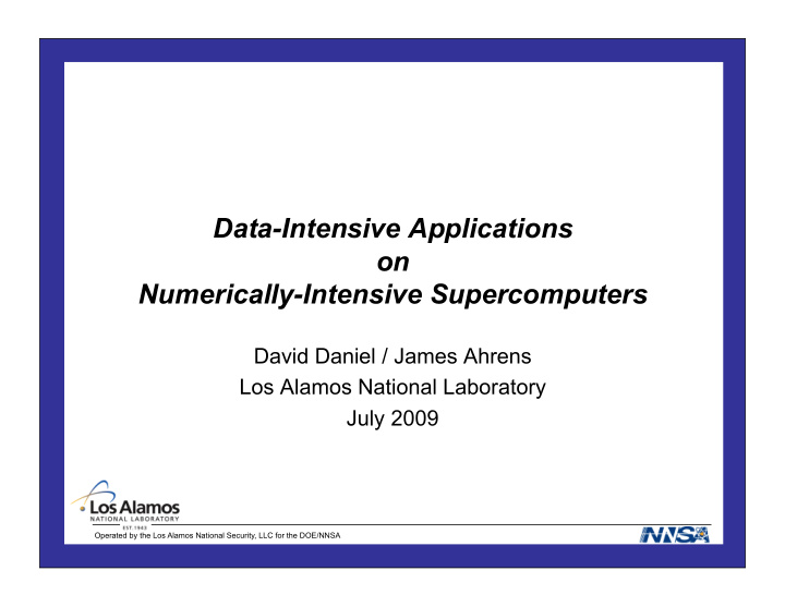 data intensive applications on numerically intensive