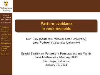 Pattern avoidance  Definitions  in rook monoids  Rook Monoids  Avoidance  1d Avoidance  All 0/No 0