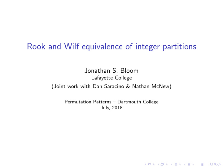 rook and wilf equivalence of integer partitions