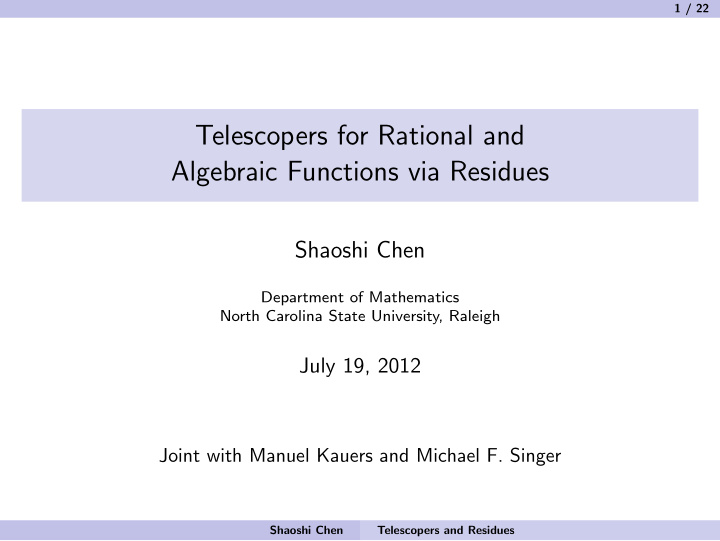 telescopers for rational and algebraic functions via