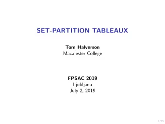 SET-PARTITION TABLEAUX  Tom Halverson  Macalester College  FPSAC 2019  Ljubljana  July 2, 2019