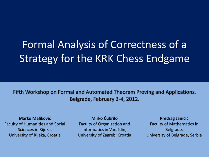 formal analysis of correctness of a strategy for the krk
