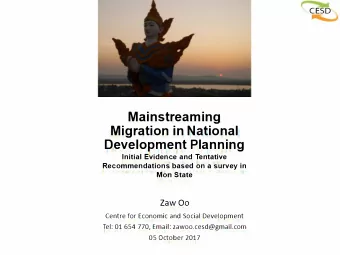 Mainstreaming  Migration in National Development P lanning  Initial Evidence and Tentative