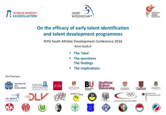 On the efficacy of early talent identification  and talent development programmes  NYSI Youth