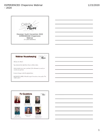 EXPERIENCED Chaperone Webinar  1/23/2020  - 2020  Diocesan Youth Convention 2020  EXPERIENCED