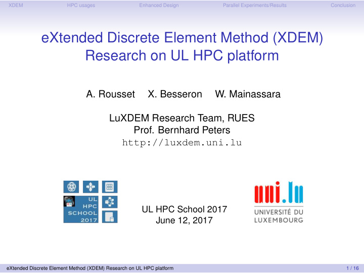 extended discrete element method xdem research on ul hpc