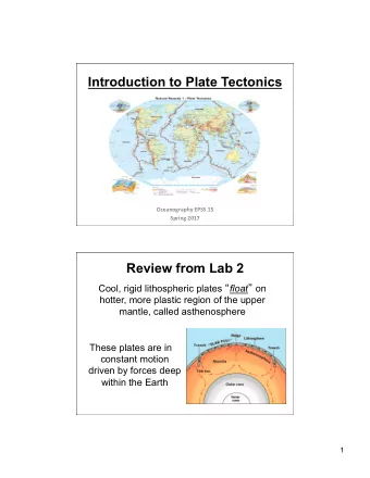 Introduction to Plate Tectonics  Oceanography EPSS 15  Spring 2017  Review from Lab 2 Cool, rigid
