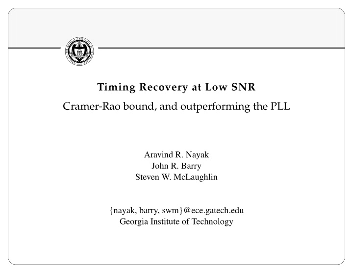 timing recovery at low snr cramer rao bound and