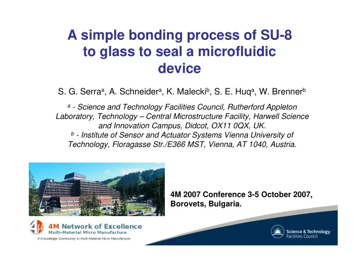 a simple bonding process of su 8 to glass to seal a