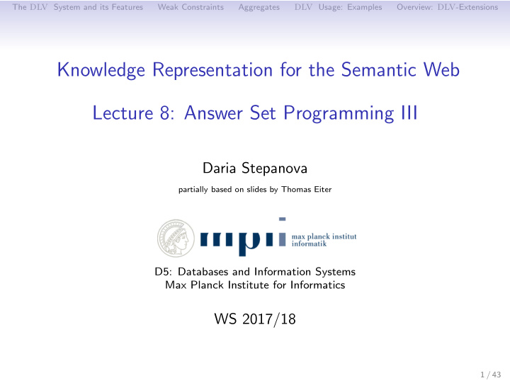 knowledge representation for the semantic web lecture 8