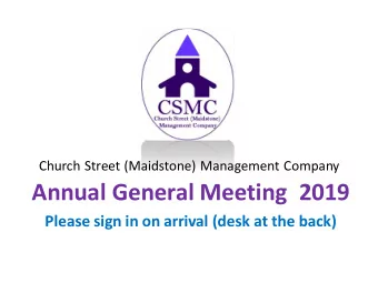 Annual General Meeting 2019  Please sign in on arrival (desk at the back)  AGM.  The Old Hospital