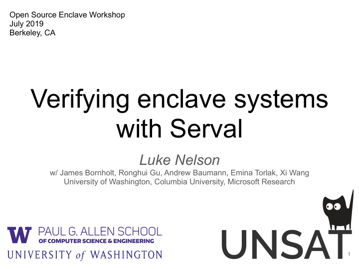 verifying enclave systems with serval