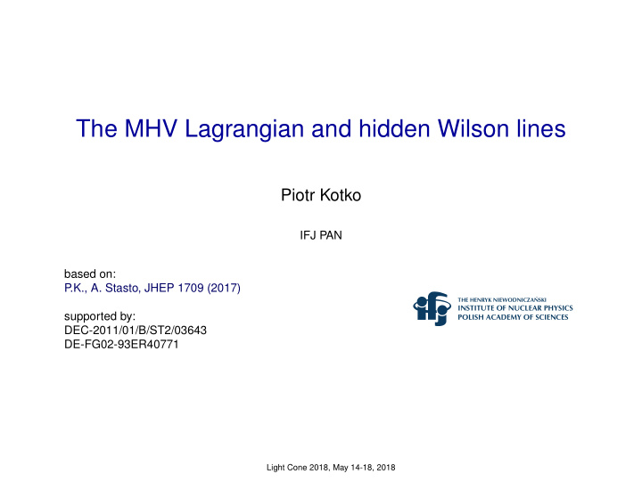 the mhv lagrangian and hidden wilson lines