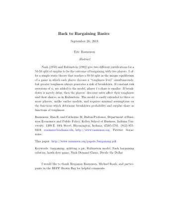 Back to Bargaining Basics  September 26, 2018  Eric Rasmusen  Abstract  Nash (1950) and Rubinstein