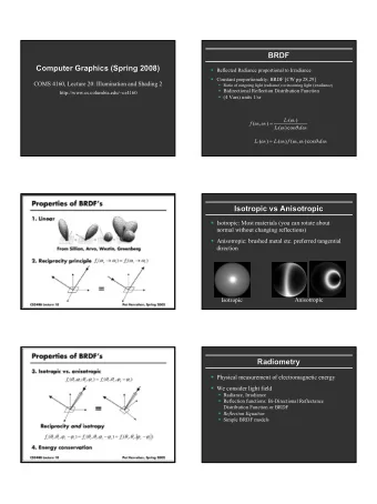 BRDF  BRDF  Computer Graphics (Spring 2008)  Computer Graphics (Spring 2008)  Reflected Radiance