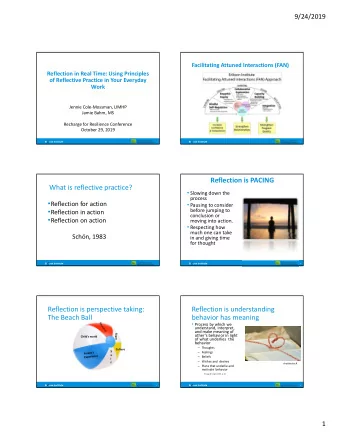 Reflection is PACING  What is reflective practice?  Slowing down the  process  Reflection for