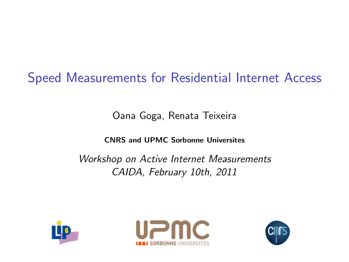 speed measurements for residential internet access