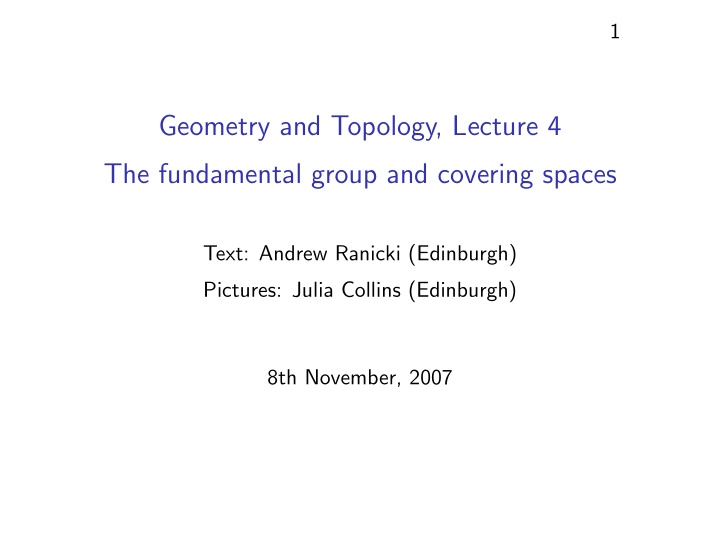 geometry and topology lecture 4 the fundamental group and