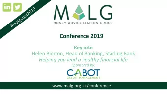 Conference 2019  Keynote  Helen Bierton, Head of Banking, Starling Bank  Helping you lead a healthy
