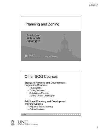 Planning and Zoning  Adam Lovelady  Clerks Institute  February 2017  Other SOG Courses  Standard