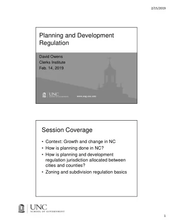 Planning and Development  Regulation  David Owens  Clerks Institute  Feb. 14, 2019  Session