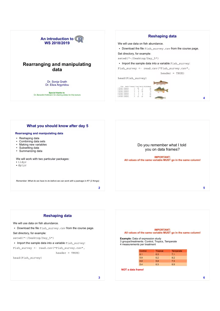 reshaping data an introduction to ws 2018 2019 we will