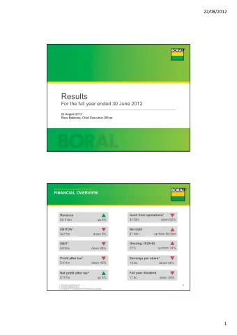 Results  For the full year ended 30 June 2012  22 August 2012  Ross Batstone, Chief Executive
