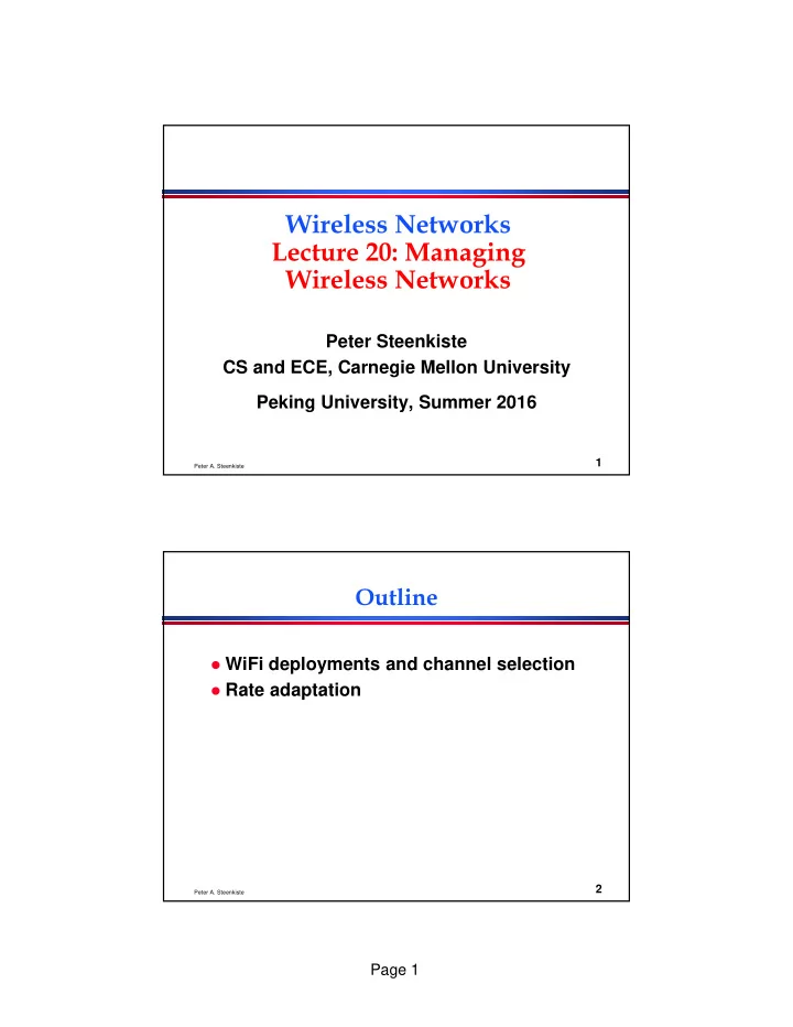 wireless networks lecture 20 managing wireless networks