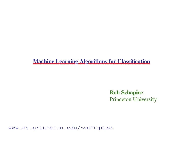 machine learning algorithms for classification machine