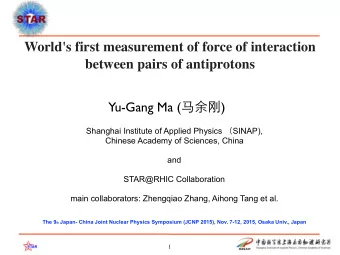 World's first measurement of force of interaction  between pairs of antiprotons Yu-Gang Ma (