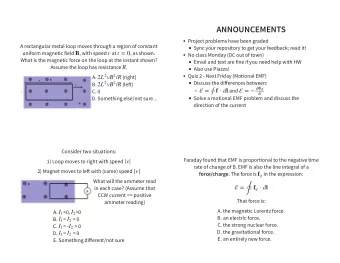 ANNOUNCEMENTS  Project problems have been graded  A rectangular metal loop moves through a region