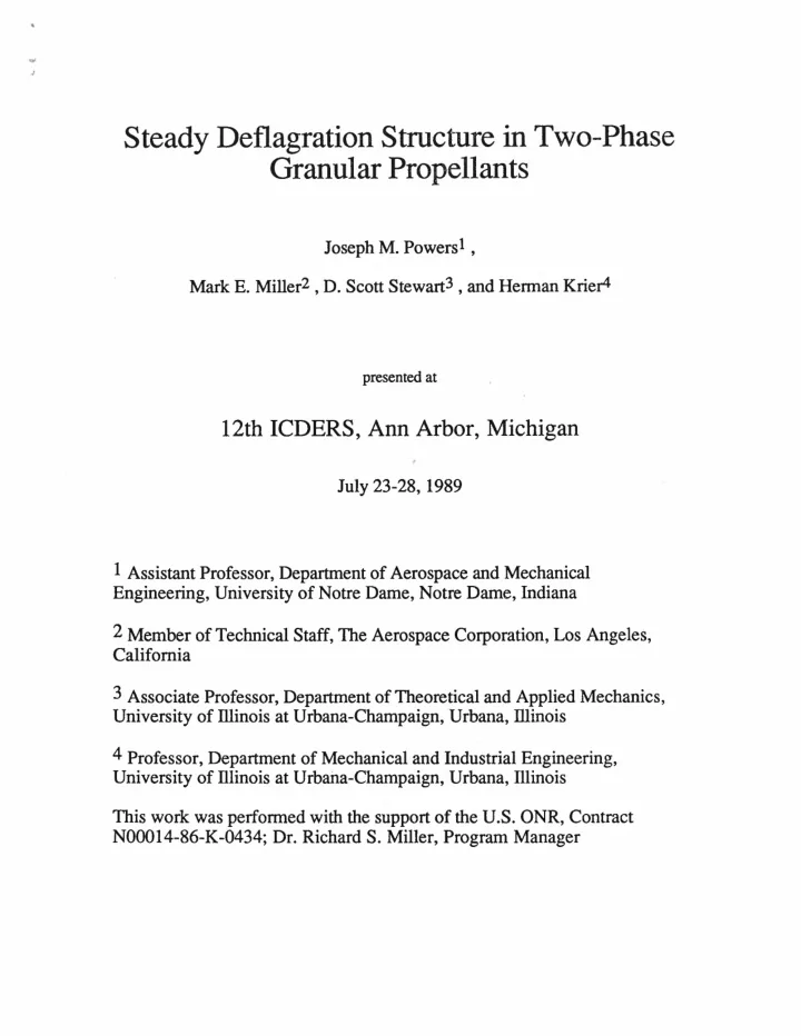 steady deflagration structure in two phase granular