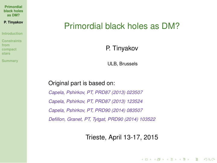 primordial black holes as dm