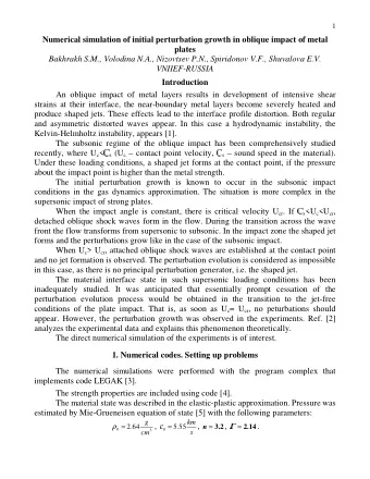 Numerical simulation of initial perturbation growth in oblique impact of metal  plates  Bakhrakh
