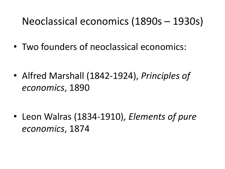 neoclassical economics 1890s 1930s