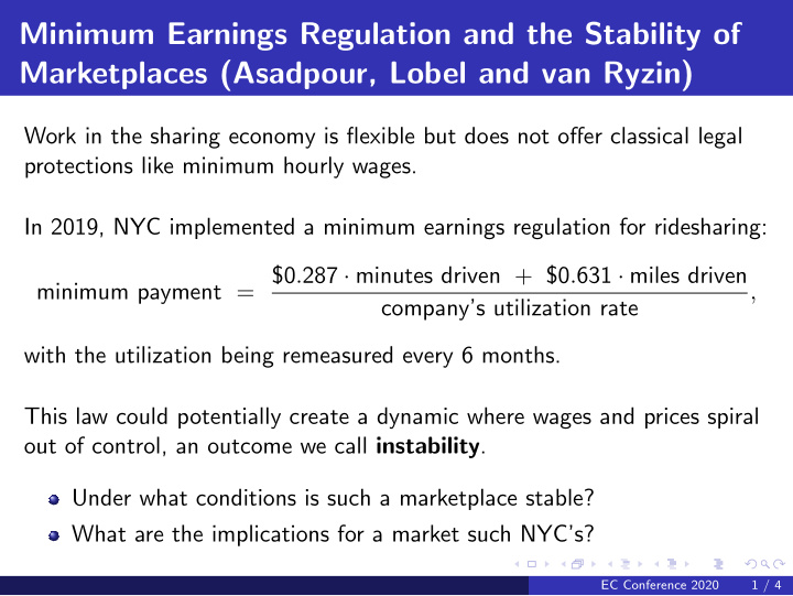 minimum earnings regulation and the stability of