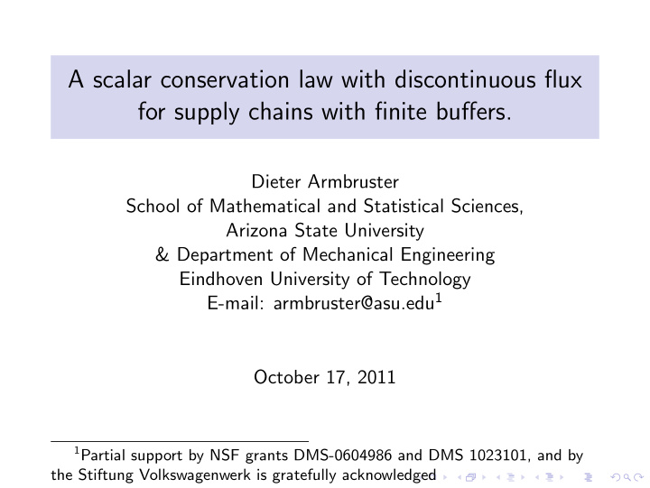 a scalar conservation law with discontinuous flux for