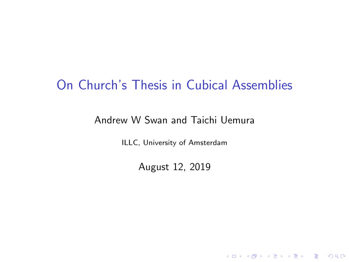 on church s thesis in cubical assemblies