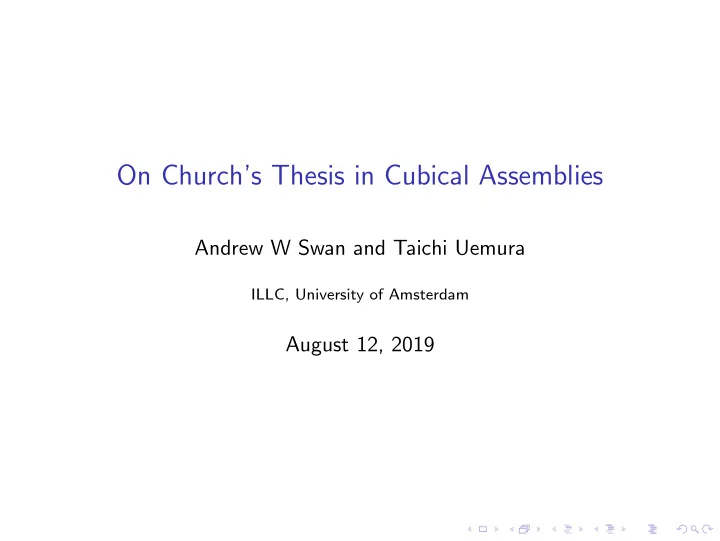 on church s thesis in cubical assemblies