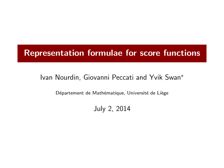 representation formulae for score functions