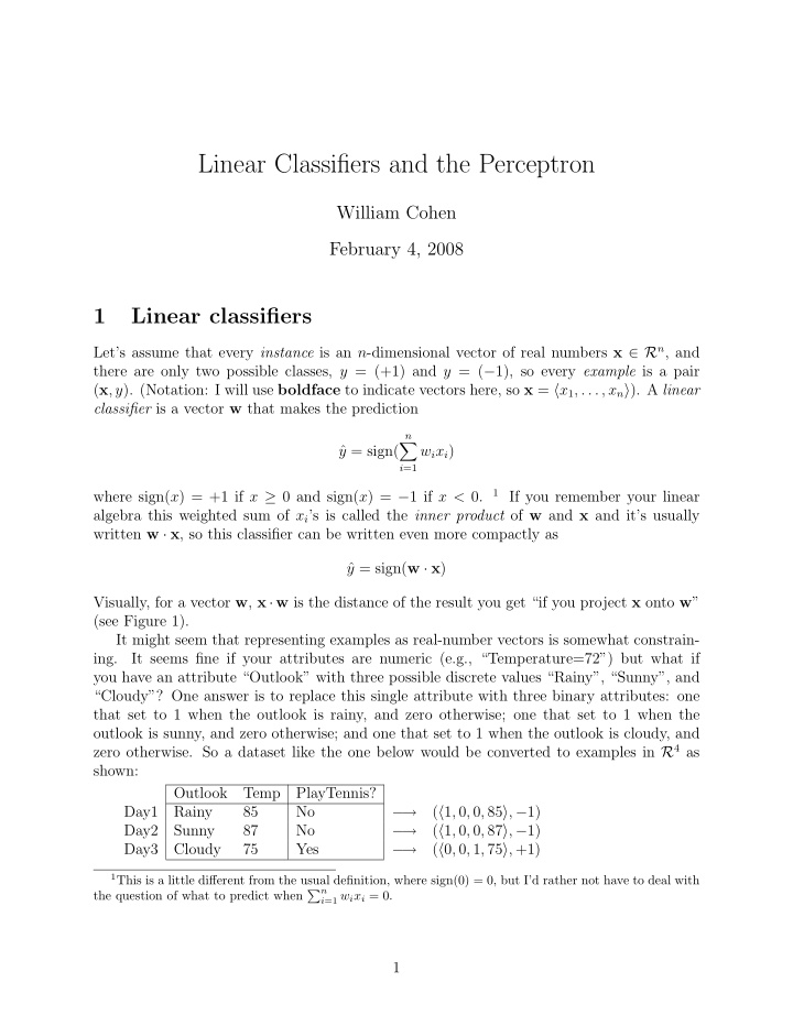 linear classifiers and the perceptron